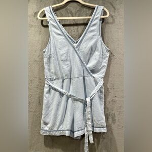 Anthropologie Bella Dahl Blue Wrap Chambray Romper Elastic Waist Women’s Size M